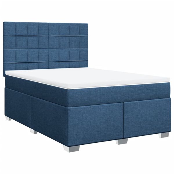 vidaXL Boxspringbett mit Matratze Blau 140x200 cm Stoff
