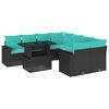 vidaXL 9-tlg. Garten-Sofagarnitur mit Kissen Schwarz Poly Rattan