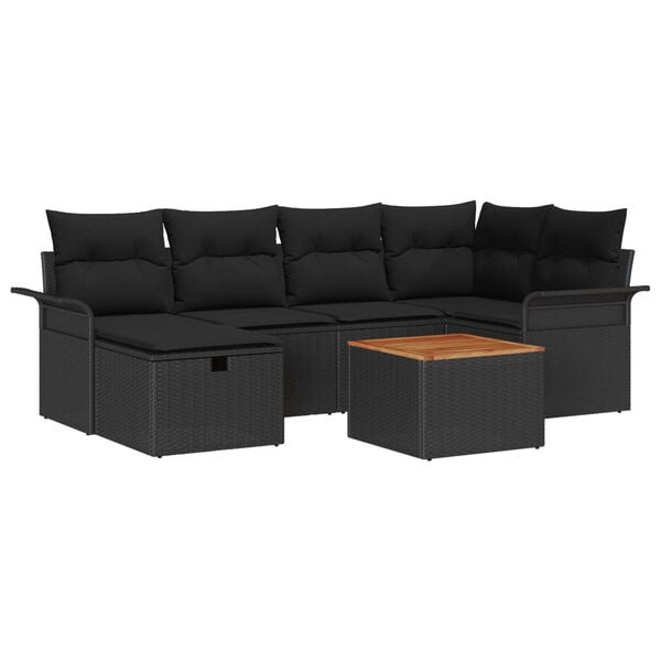 vidaXL Gartensofa-set mit Kissen 7 pcs Schwarz Poly Rattan