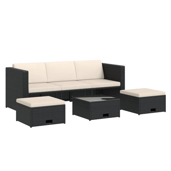 vidaXL 4-tlg. Garten-Lounge-Set mit Auflagen Poly Rattan Schwarz