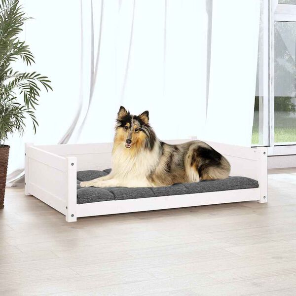 vidaXL Hundebett Wei&szlig; 95,5x65,5x28 cm Massivholz Kiefer