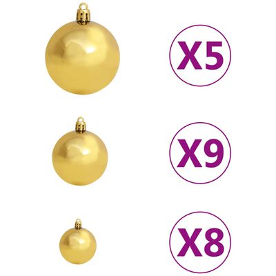 vidaXL Künstlicher Weihnachtsbaum mit LEDs & Kugeln Golden 120cm PET