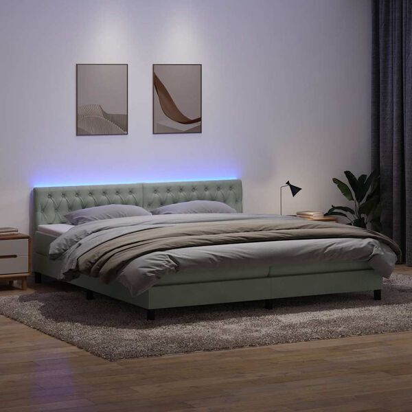 vidaXL Boxspringbett mit Matratze & LED Hellgrau 200x220 cm Samt