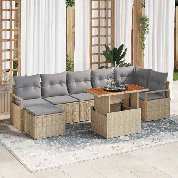 vidaXL Garten-Sofa-Set mit Speicher 8 pcs Beige Poly Rattan