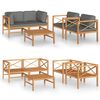 vidaXL 5-tlg. Garten-Lounge-Set mit Grauen Kissen Massivholz Teak