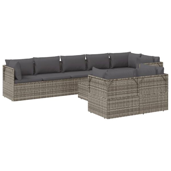 vidaXL 9-tlg. Garten-Lounge-Set mit Kissen Grau Poly Rattan