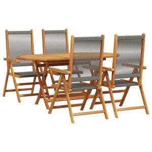 vidaXL Garten Essgruppe 5 pcs Grau Massives Akazienholz und Polyrattan