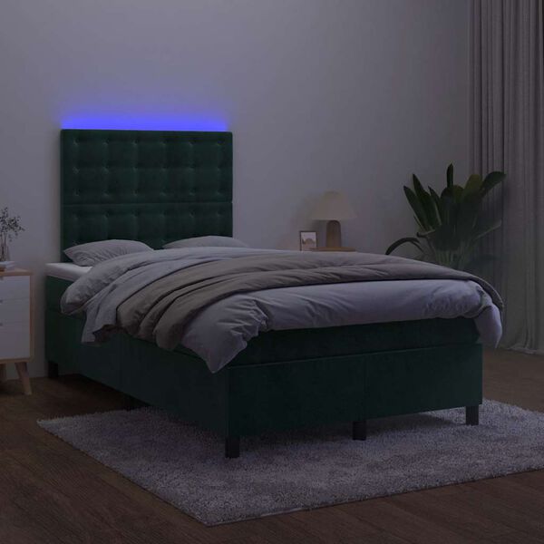 vidaXL Boxspringbett mit Matratze & LED Dunkelgr&uuml;n 120x200 cm Samt