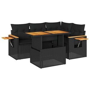vidaXL 5tlg. Garten-Sofagarnitur mit Kissen Schwarz Poly Rattan Akazie