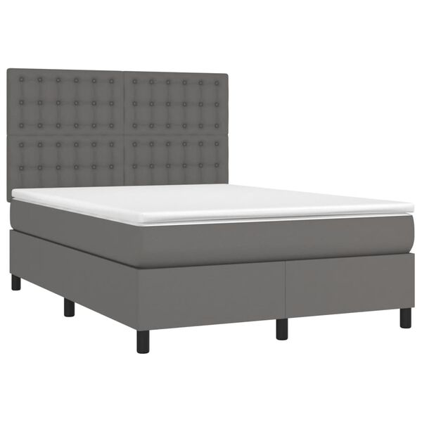 vidaXL Boxspringbett mit Matratze Grau 140x200 cm Kunstleder