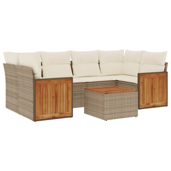vidaXL 7-tlg. Garten-Sofagarnitur mit Kissen Beige Poly Rattan