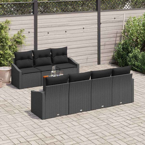 vidaXL Gartensofa-set mit Kissen 8 pcs Schwarz Poly-Rattan