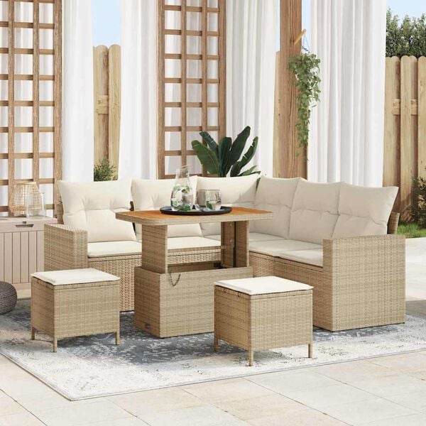 vidaXL Gartensofa-set mit Kissen 9 pcs Beige und Creme Poly-Rattan
