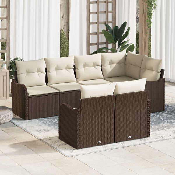 vidaXL Garten-Sofa-Set mit Kissen mit Speicher 7 pcs Braun Poly Rattan