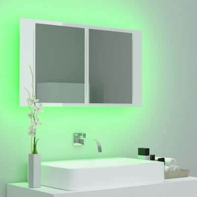 vidaXL LED-Bad-Spiegelschrank Hochglanz-Weiß 80x12x45 cm Acryl