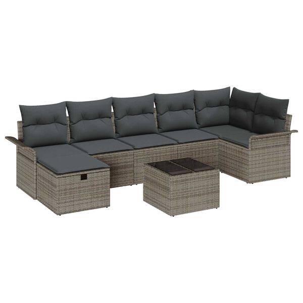 vidaXL Garten-Sofa-Set mit Kissen mit Speicher 8 pcs Grau Poly Rattan