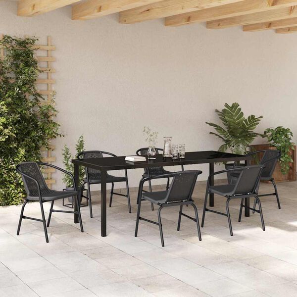 vidaXL Garten Essgruppe 7 pcs Schwarz Pulverbeschichteter Stahl