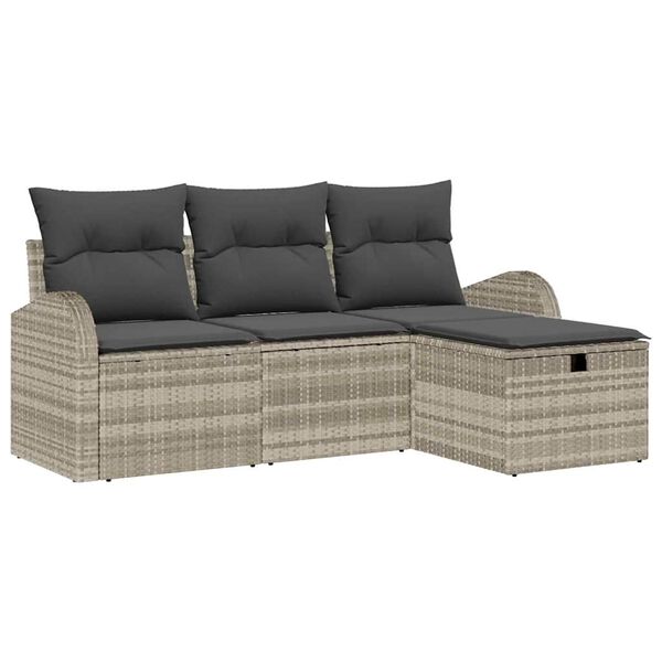 vidaXL Garten-Sofa-Set mit Kissen 4 pcs Hellgrau Poly Rattan