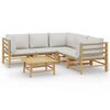 vidaXL 6-tlg. Garten-Lounge-Set mit Kissen Hellgrau Bambus