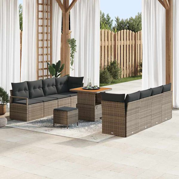 vidaXL Garten-Sofa-Set mit Kissen mit Speicher Grau 80 x 80 x 71 cm