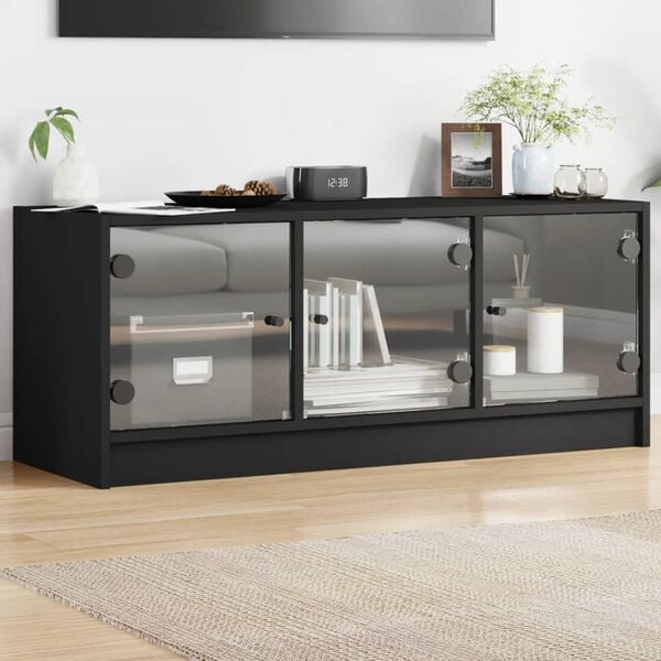 vidaXL TV-Schrank mit Glast&uuml;ren Schwarz 102x37x42 cm