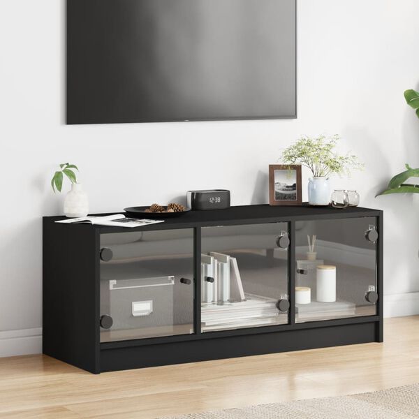 vidaXL TV-Schrank mit Glast&uuml;ren Schwarz 102x37x42 cm