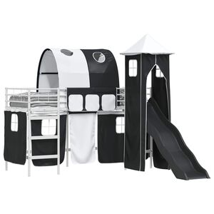 vidaXL Kinderloftbett Wei&szlig; und Schwarz 74,5 x 190 cm Metall