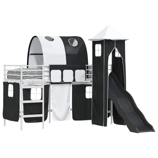 vidaXL Kinderloftbett Wei&szlig; und Schwarz 74,5 x 190 cm Metall