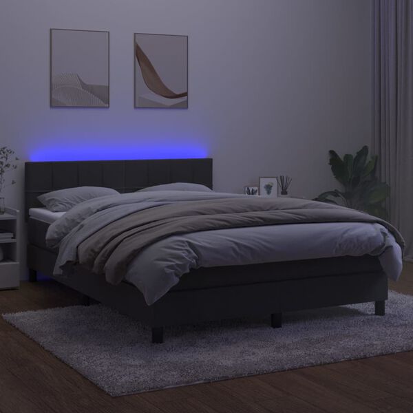 vidaXL Boxspringbett mit Matratze & LED Dunkelgrau 140x190 cm Samt