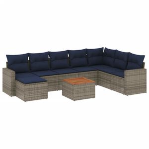 vidaXL 9-teiliges Gartensofa-Set mit Kissen, grau, Polyrattan