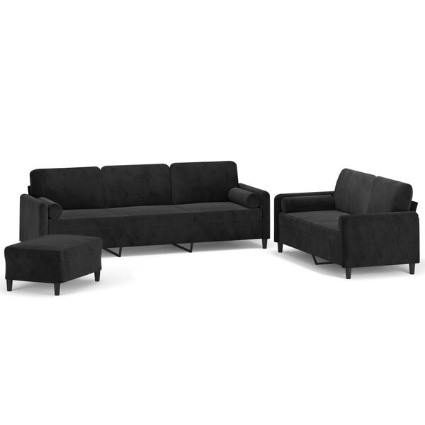 vidaXL 3-tlg. Sofagarnitur mit Kissen Schwarz Samt