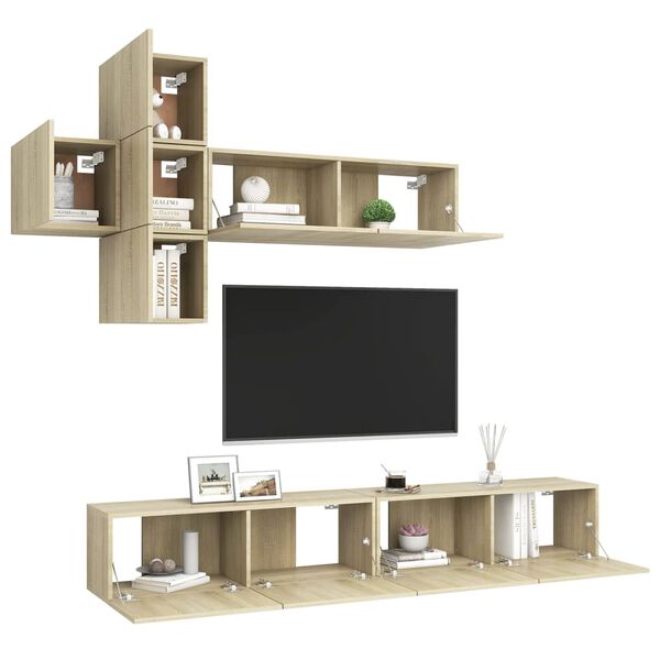 vidaXL 7-tlg. TV-Schrank-Set Sonoma-Eiche Holzwerkstoff