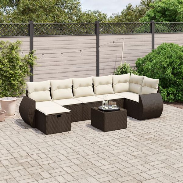 vidaXL 7-tlg. Garten-Sofagarnitur mit Kissen Braun Poly Rattan