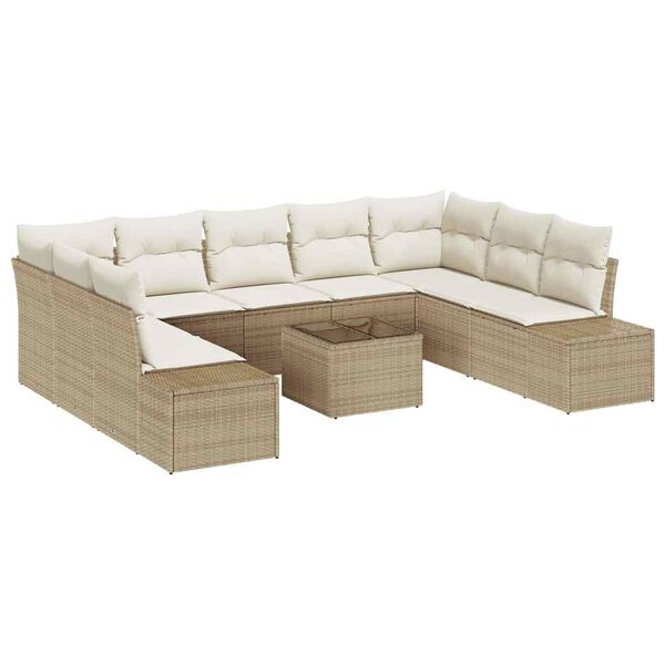 vidaXL Gartensofa-set mit Kissen 9 pcs Beige und Creme Polyrattan