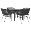 vidaXL 5-tlg. Garten-Essgruppe mit Kissen Schwarz Poly Rattan Glas