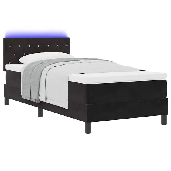 vidaXL LED Boxspringbett mit Matratze mit LED Schwarz 90 x 190 cm Samt