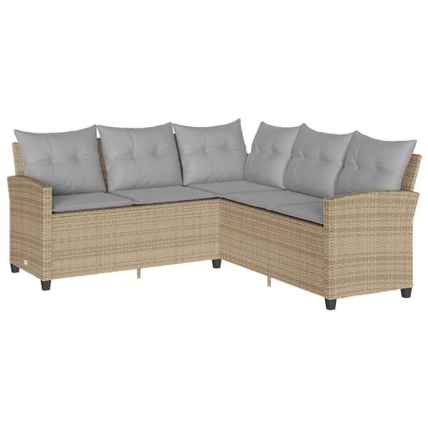 vidaXL L-f&ouml;rmiges Couchsofa mit Kissen Beige Polyrattan