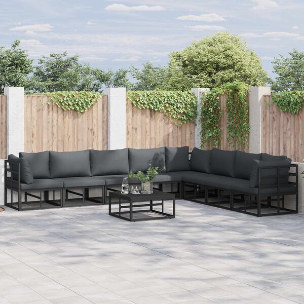 vidaXL Gartensofa-set mit Kissen 9 pcs Schwarz Aluminium