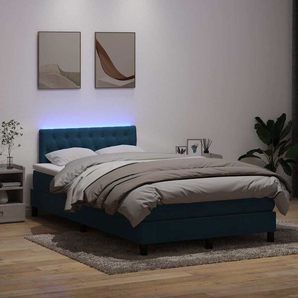vidaXL Boxspringbett mit Matratze & LED Dunkelblau 120x210 cm Samt