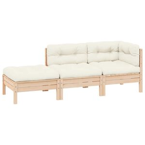 vidaXL 3-tlg. Garten-Lounge-Set mit Kissen in Creme Massivholz Kiefer