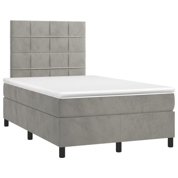 vidaXL Boxspringbett mit Matratze & LED Hellgrau 120x200 cm Samt