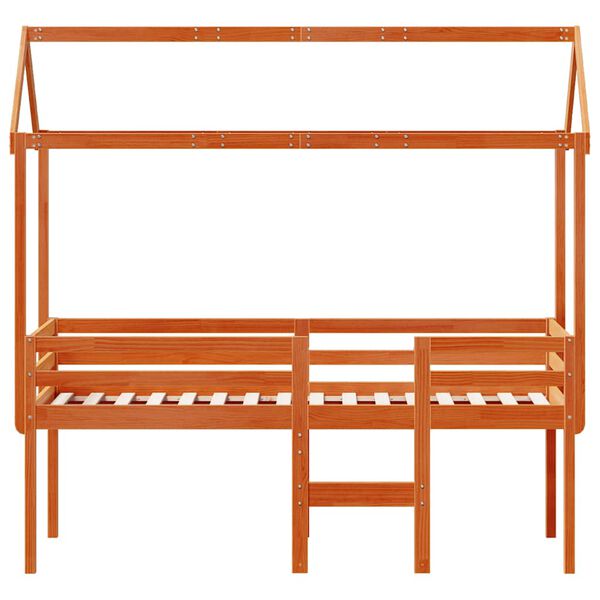 vidaXL Hochbett mit Dach Wachsbraun 80x200 cm Massivholz Kiefer