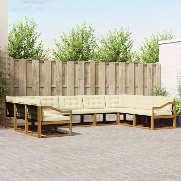 vidaXL Outdoor-Sofagarnitur mit Kissen 9 pcs Natur und Creme
