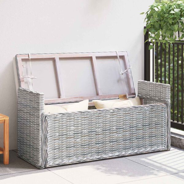 vidaXL Sitzbank mit Stauraum Wei&szlig; gewaschen 110 x 40 x 50 cm Rattan