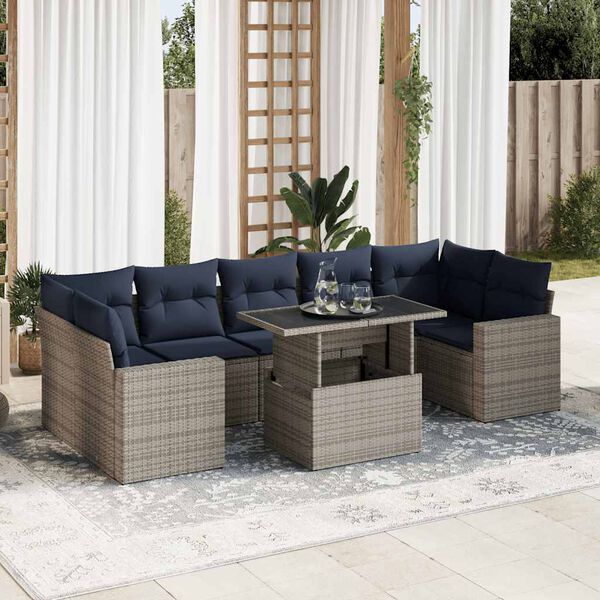 vidaXL 8-tlg. Garten-Sofagarnitur mit Kissen Grau Poly Rattan Akazie