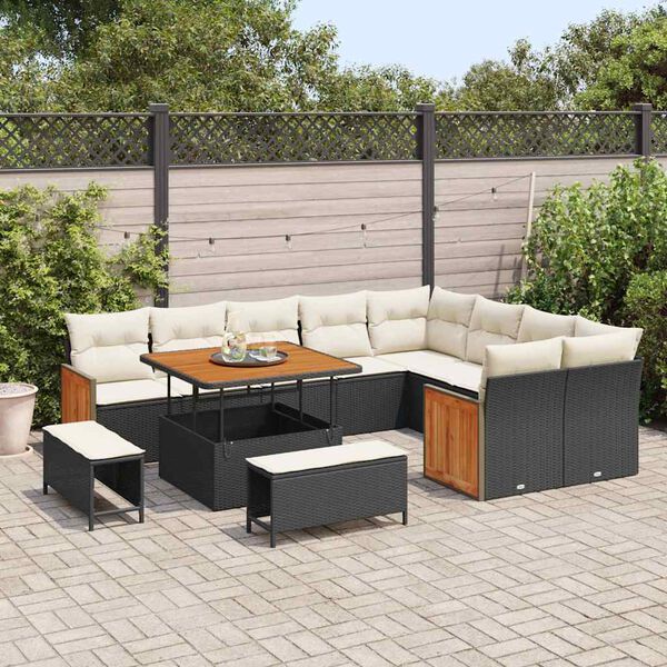 vidaXL Gartensofa-set mit Kissen 12 pcs Schwarz und Creme