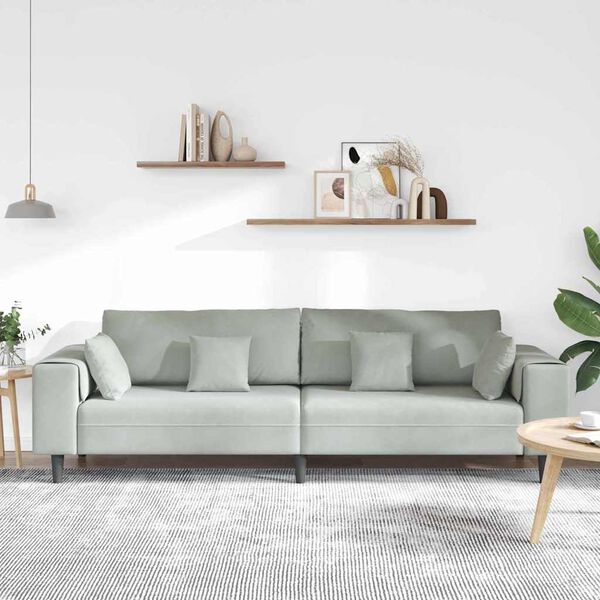 vidaXL Samt Sofa mit Kissen Hellgrau 208 cm Samt