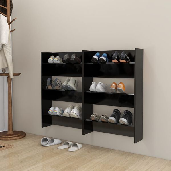 vidaXL Wand-Schuhschr&auml;nke 2 Stk. Schwarz 60x18x90 cm Holzwerkstoff