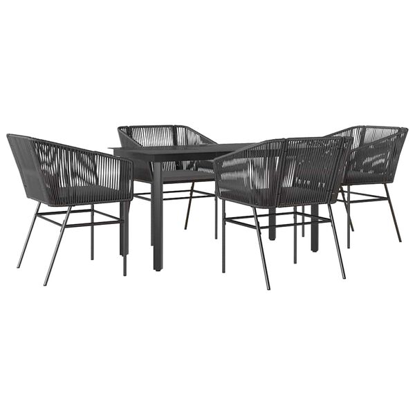 vidaXL 5-tlg. Garten-Essgruppe mit Kissen Schwarz Poly Rattan Glas