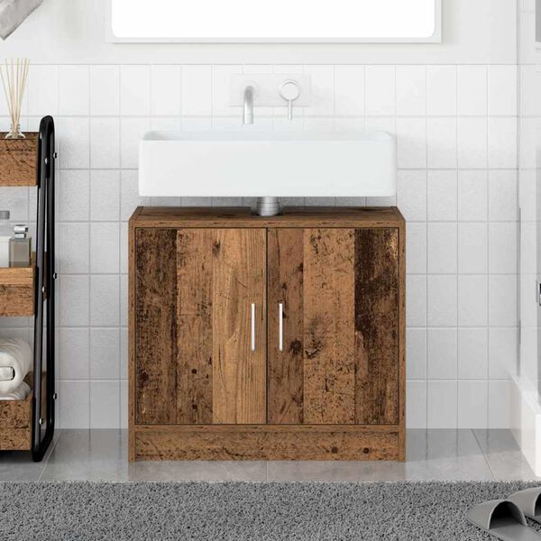 vidaXL Badezimmerschrank mit T&uuml;r Altholz 63 x 29 x 55 cm Holzwerkstoff